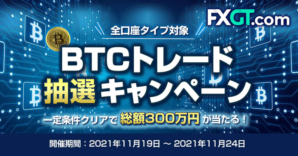 FXGT 総額300万円！BTCトレードで抽選キャンペーン