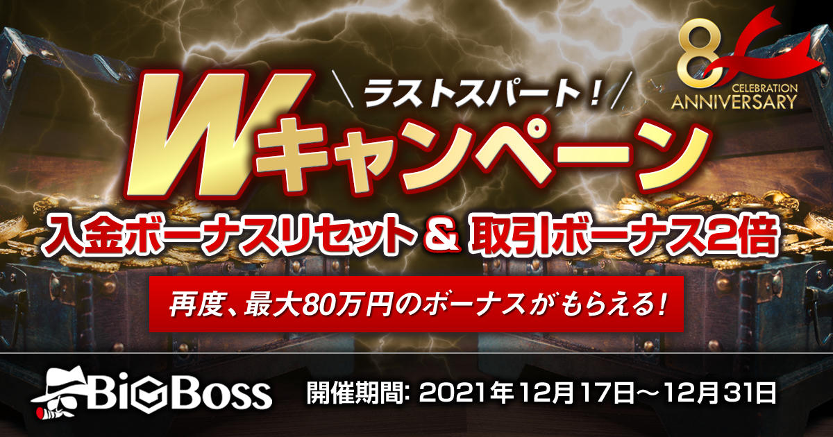 BigBoss 入金ボーナスリセット&取引ボーナス2倍キャンペーン