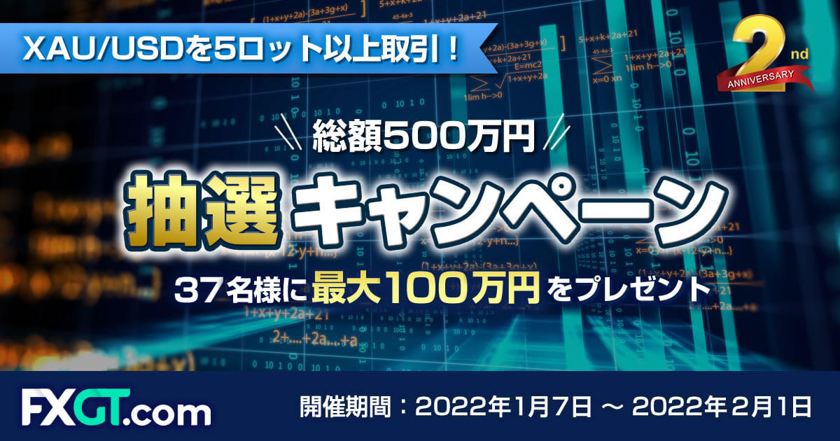FXGT 2周年記念！総額500万円のトレード抽選キャンペーン