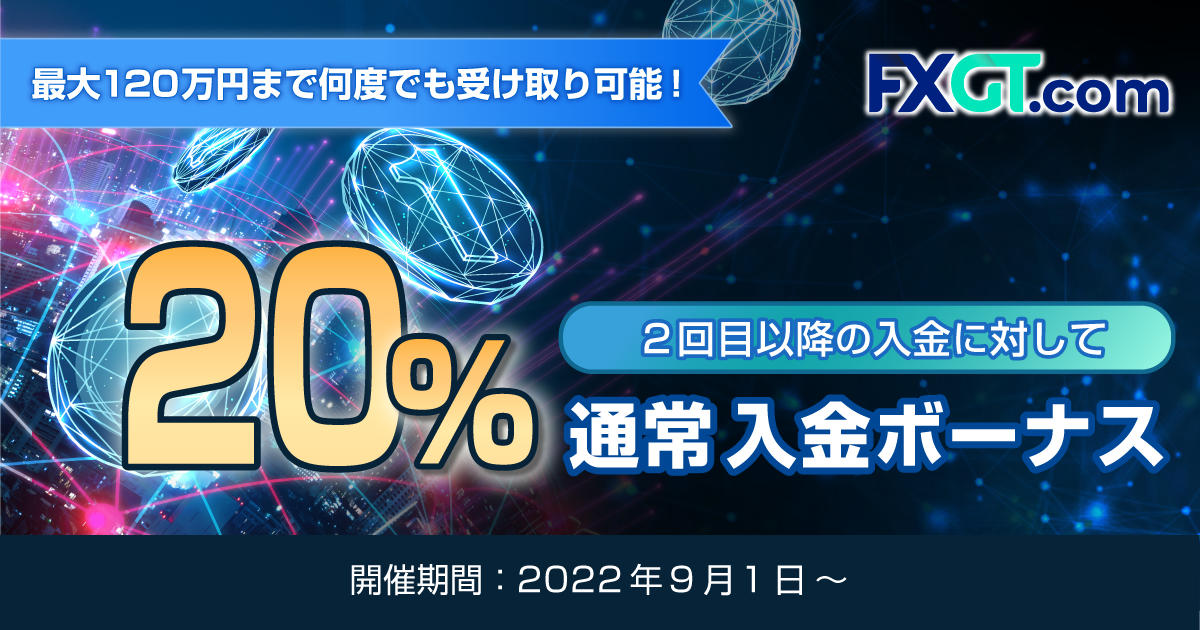FXGT 20％通常入金ボーナス