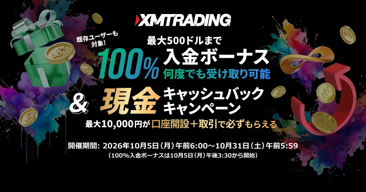 XMTrading 100％入金ボーナス×現金キャッシュバックキャンペーン