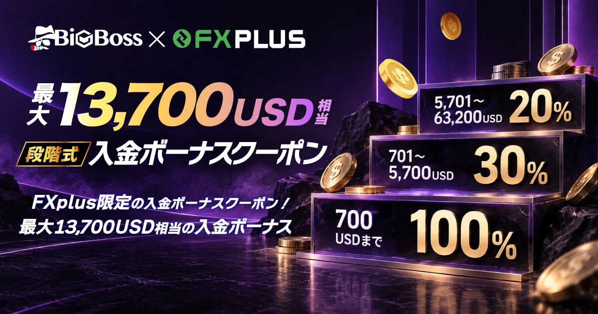 BigBoss FXplus限定で入金ボーナスクーポンがもらえる！