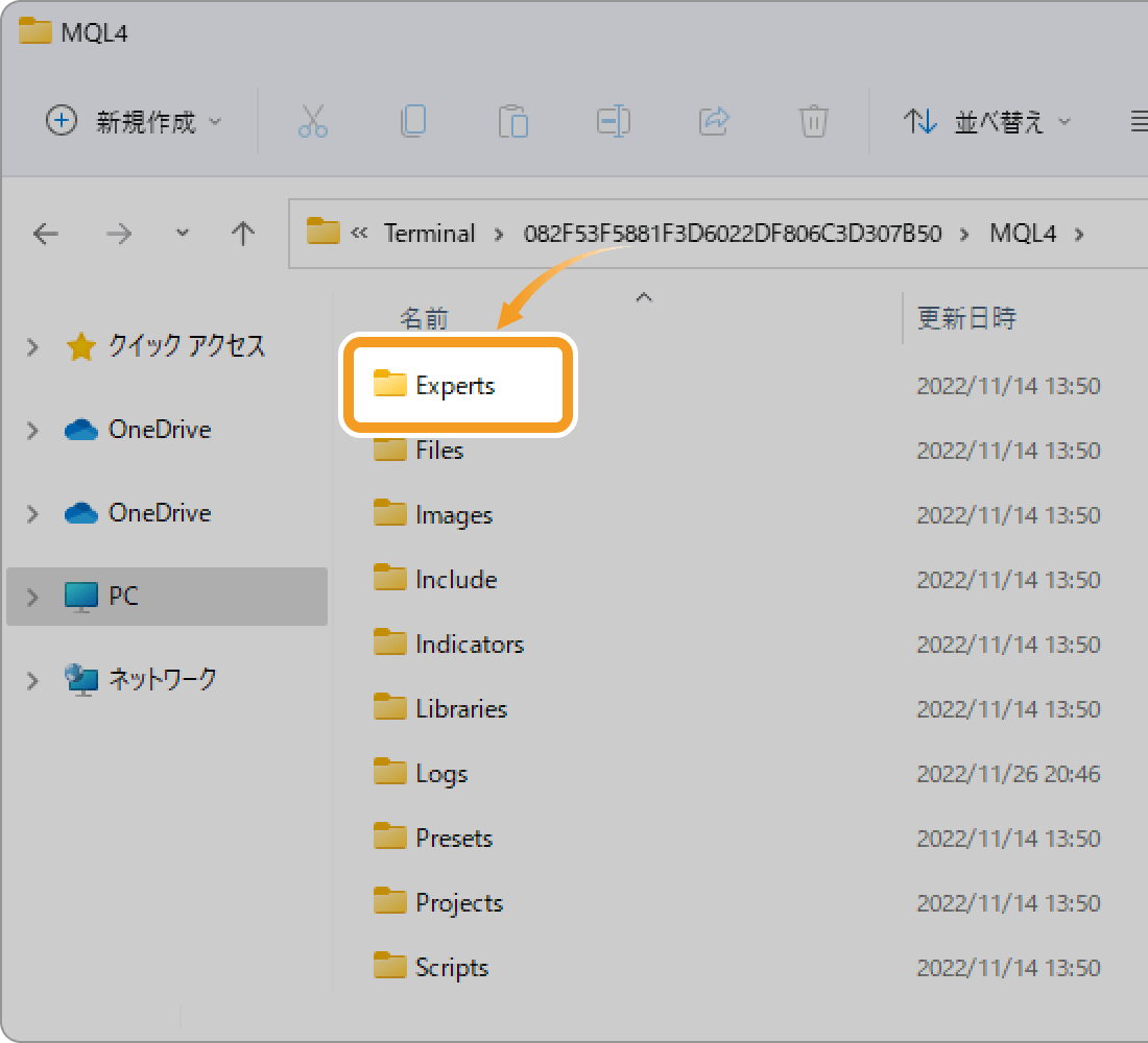 Expertsフォルダを開く