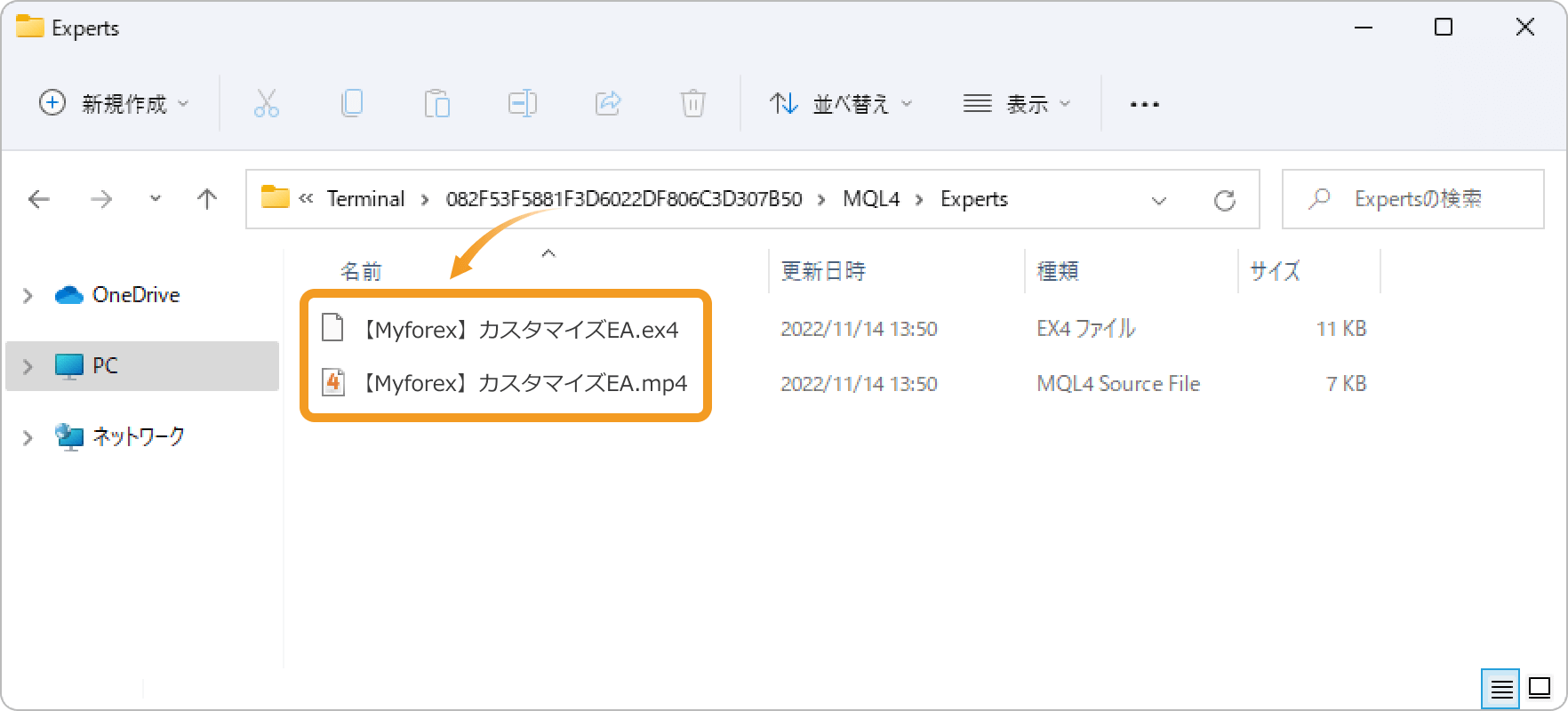 「Experts」フォルダに入れる