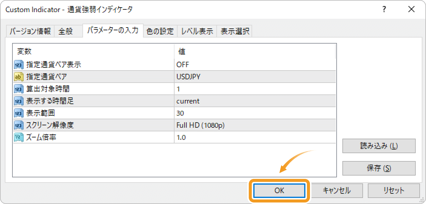 インディケータの設定