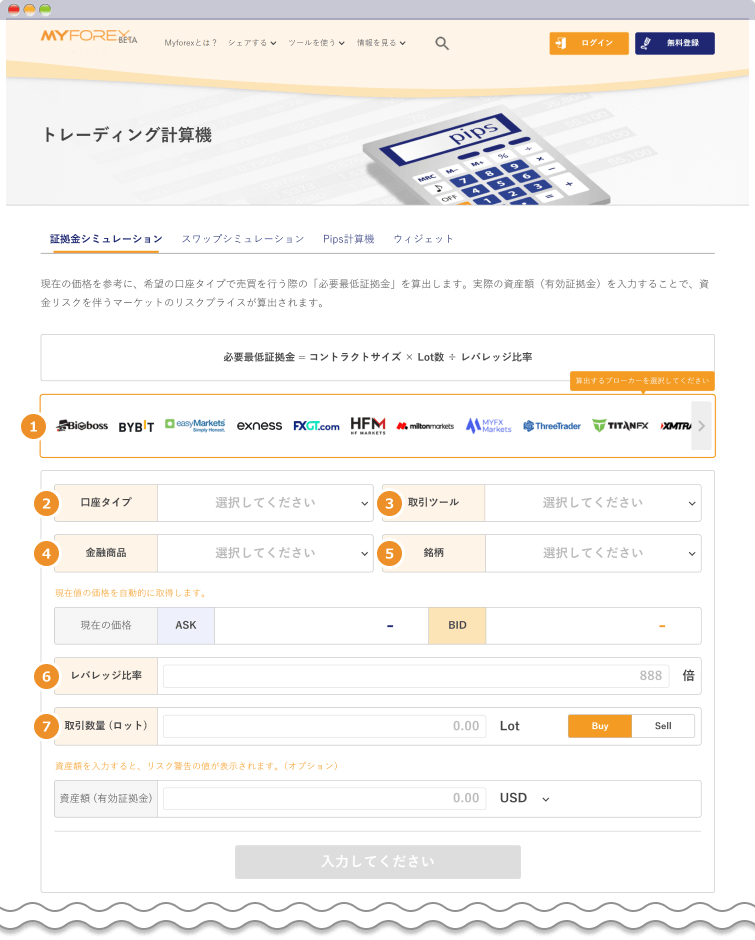 Myforexの必要証拠金計算ツールの使い方①