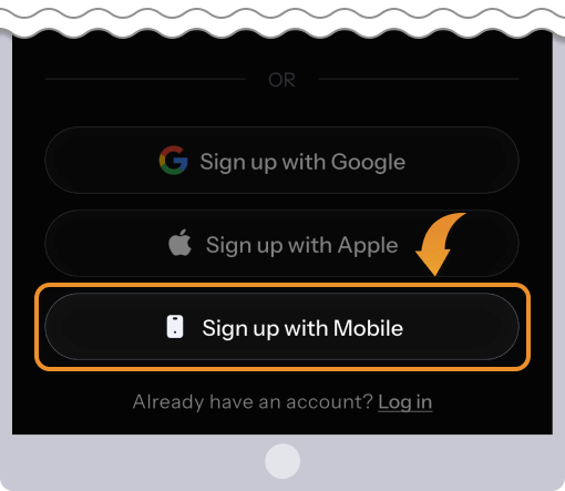 登録方法をGoogle、Apple、Mobileから選択する