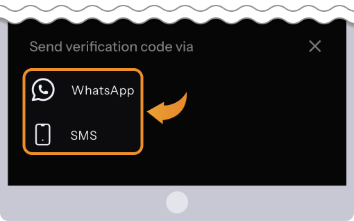認証方法を「WhatsApp」または「SMS」から選択する