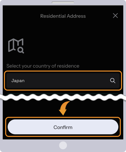 居住地を選択して「Confirm」をタップ