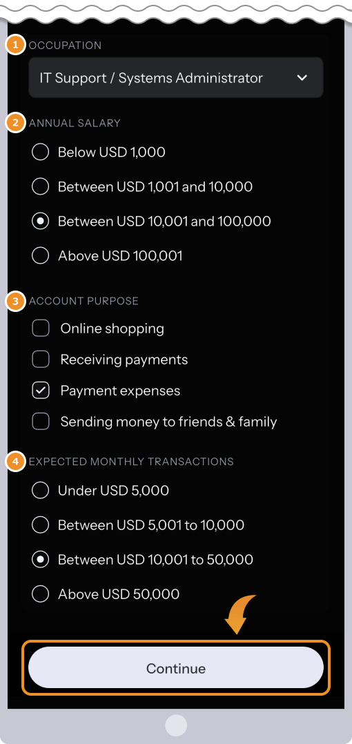 職業や年収を選択する