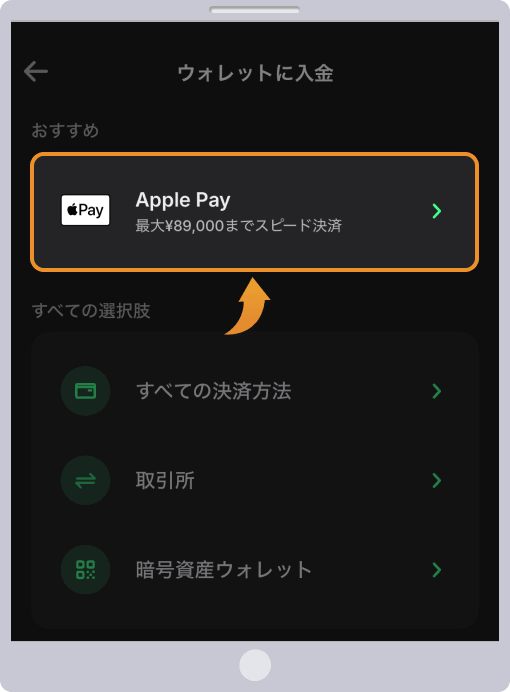 Apple Pay / Google Payを選択してウォレットに入金