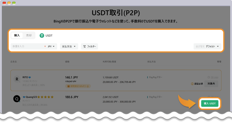 P2P取引画面
