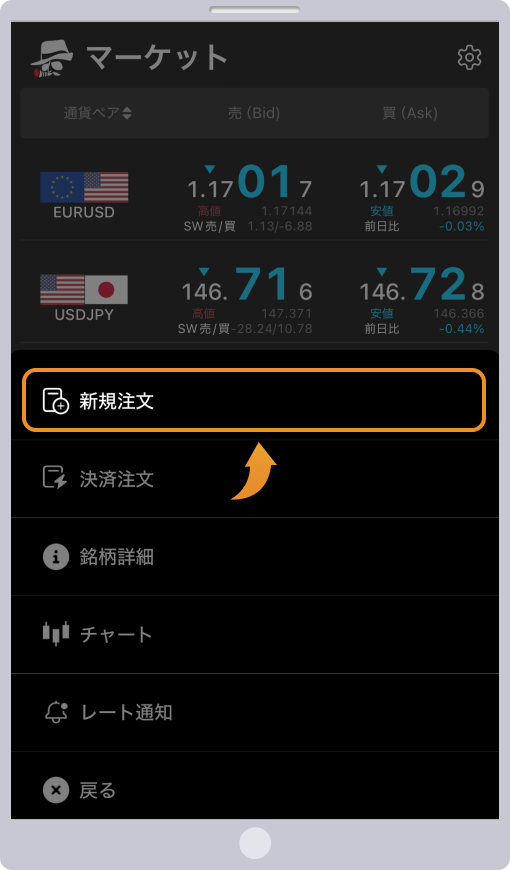 BigBoss Trendsで新規注文を行う