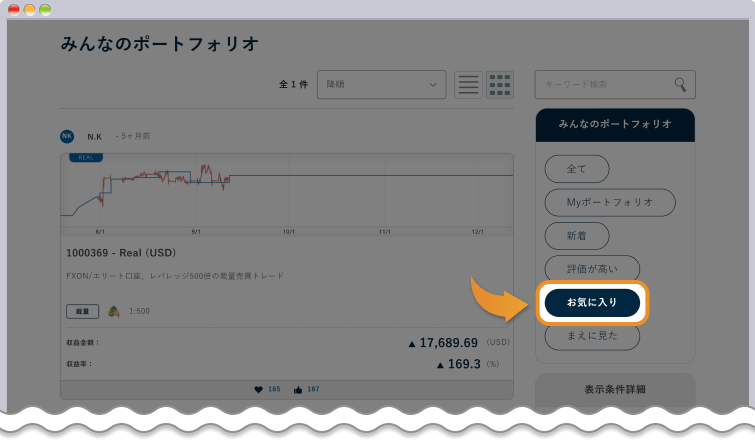 お気に入りのポートフォリオの確認方法