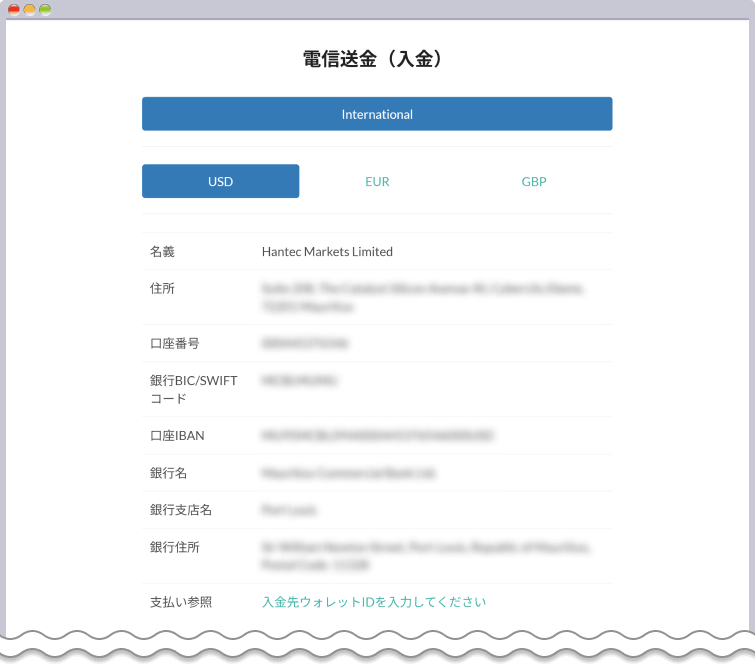 Hantec Markets海外銀行送金口座情報