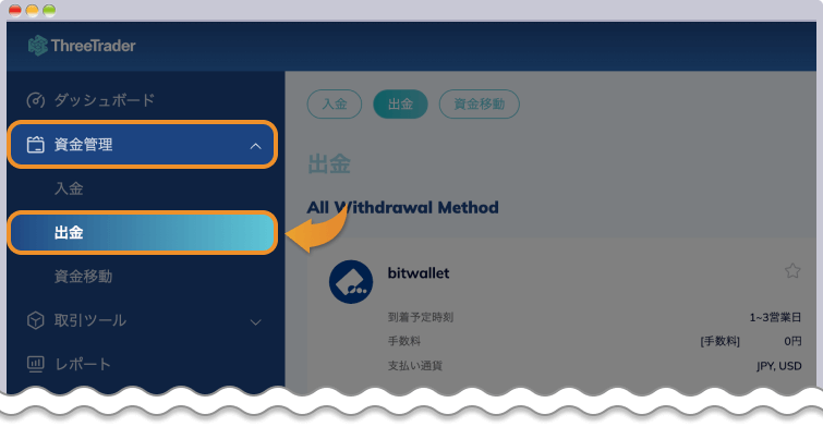 メニューから出金