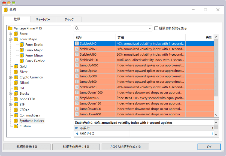 Vantage TradingのMT5でV-INDEXの表示を行う