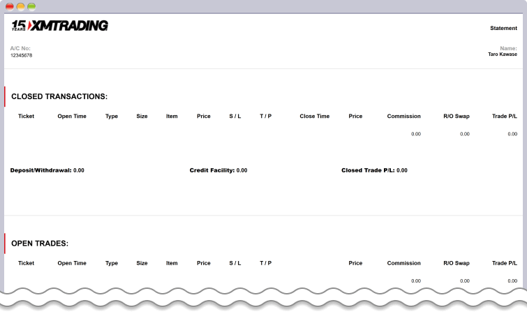 XMの年間取引報告書を開く