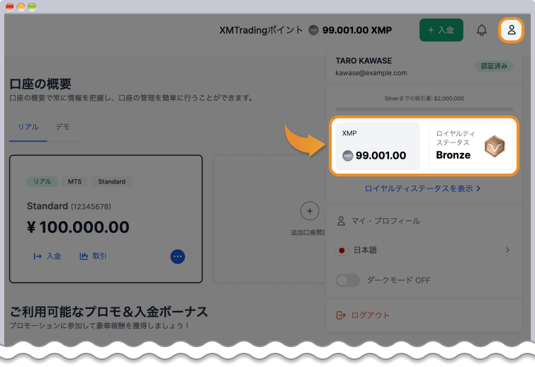 XMポイント・ステータスの確認方法