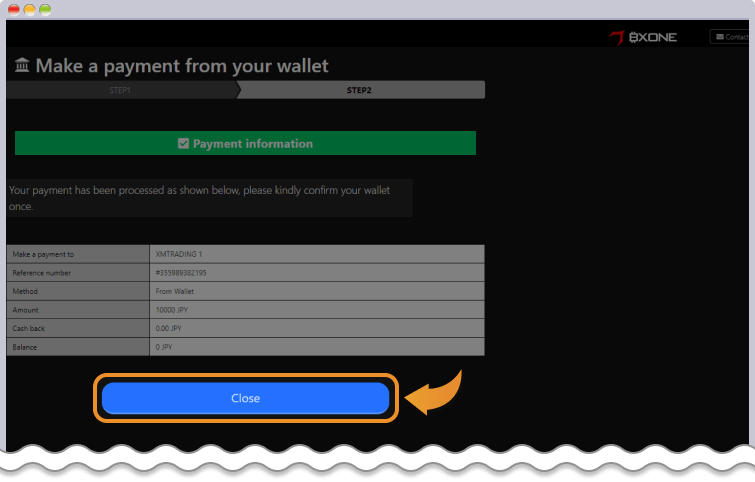 Closeをクリック