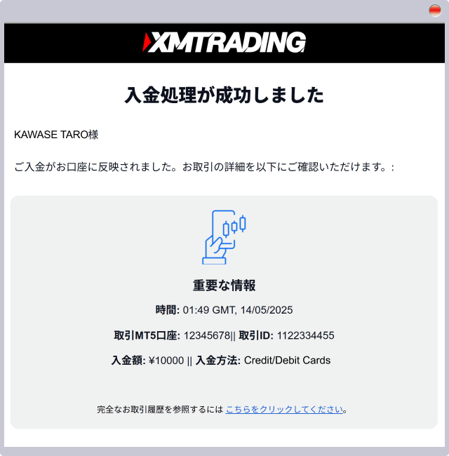 XM 入金完了メール