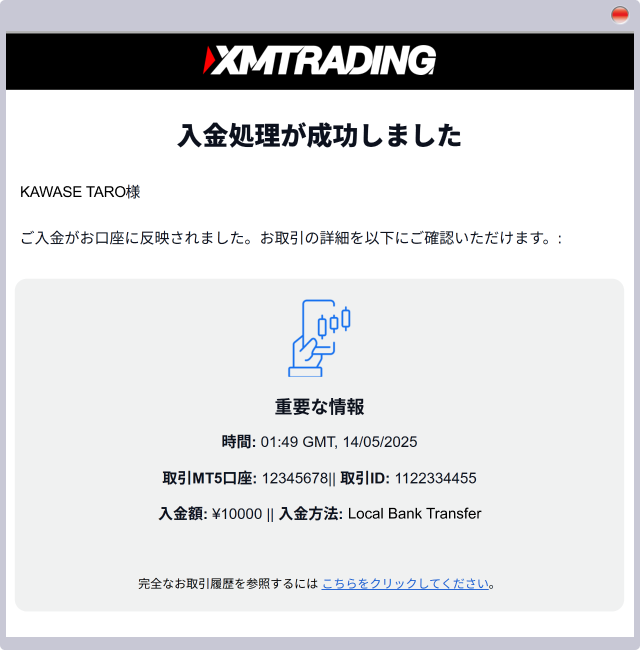 XM 入金完了メール