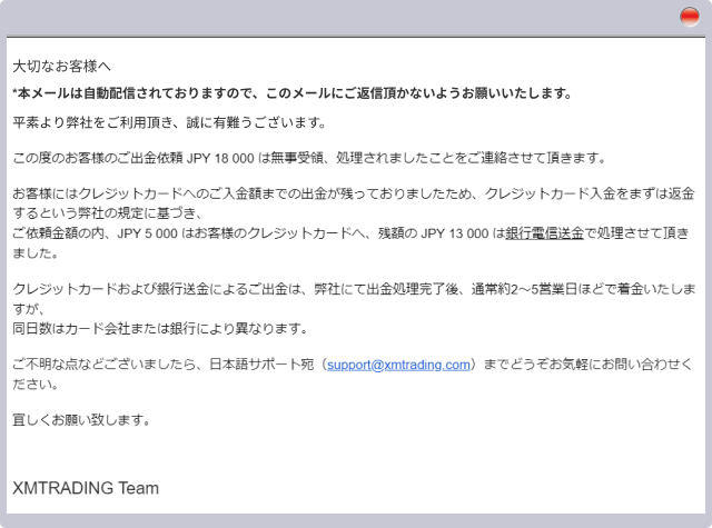 XMからの出金処理の内訳メール