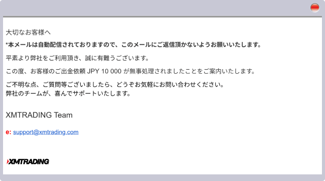 XM 出金完了メール