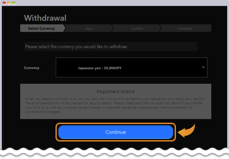 BXONE Withdrawalページ