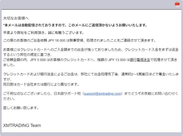 XM 出金完了メール
